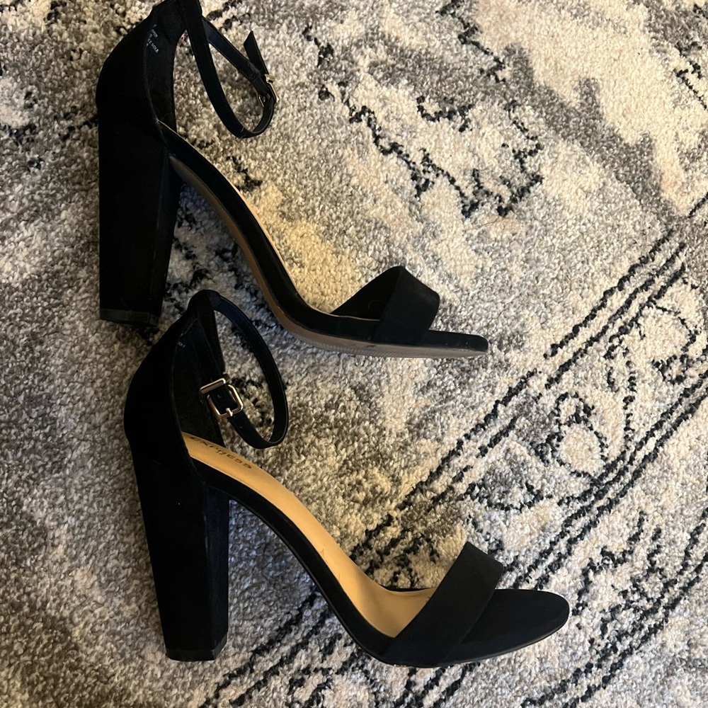 Express Black Heels with Block Heel and Ankle Strap